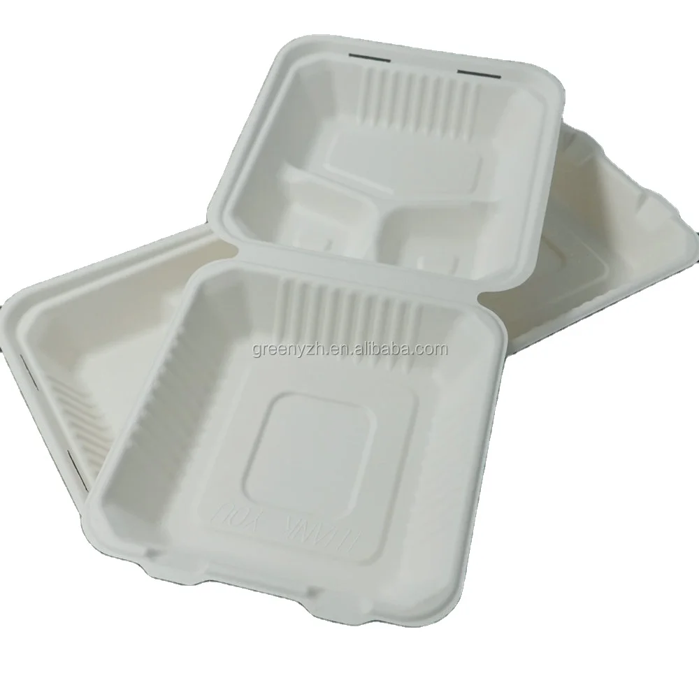 Sugarcane Biodegradable Tableware Take out clamshell Food Box Bagasse food box to go lunch