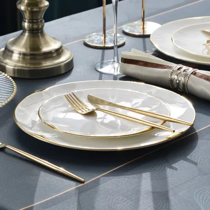 Современная Роскошная легкая стильная желтая Золотая тарелка для стейка Классическая посуда из костяного фарфора