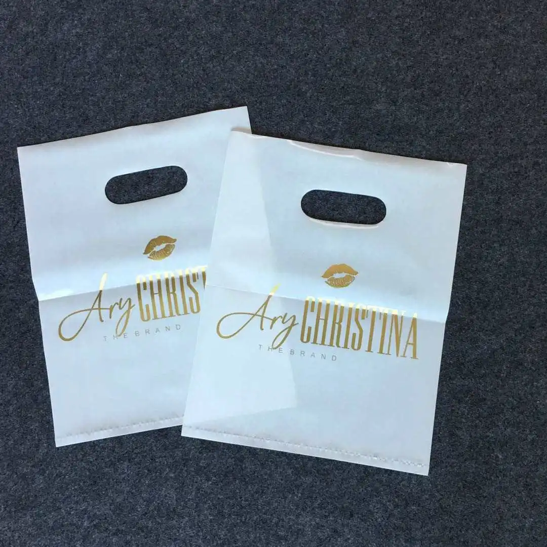 custom print ldpe hdpe die cut handle carry poly apparel plastic merchandise gift packaging polythene shopping bag with logo