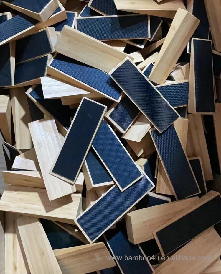 Under door draft stopper Natural Wood Bamboo Triangle Board Door Stopper with Non-Slip Rubber