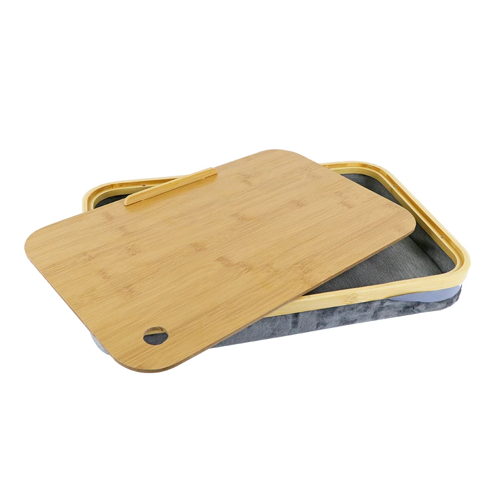 Factory Custom Bamboo Wooden Lap Tray Portable Bed Lap Desk Laptop Table With Pillow Cushion