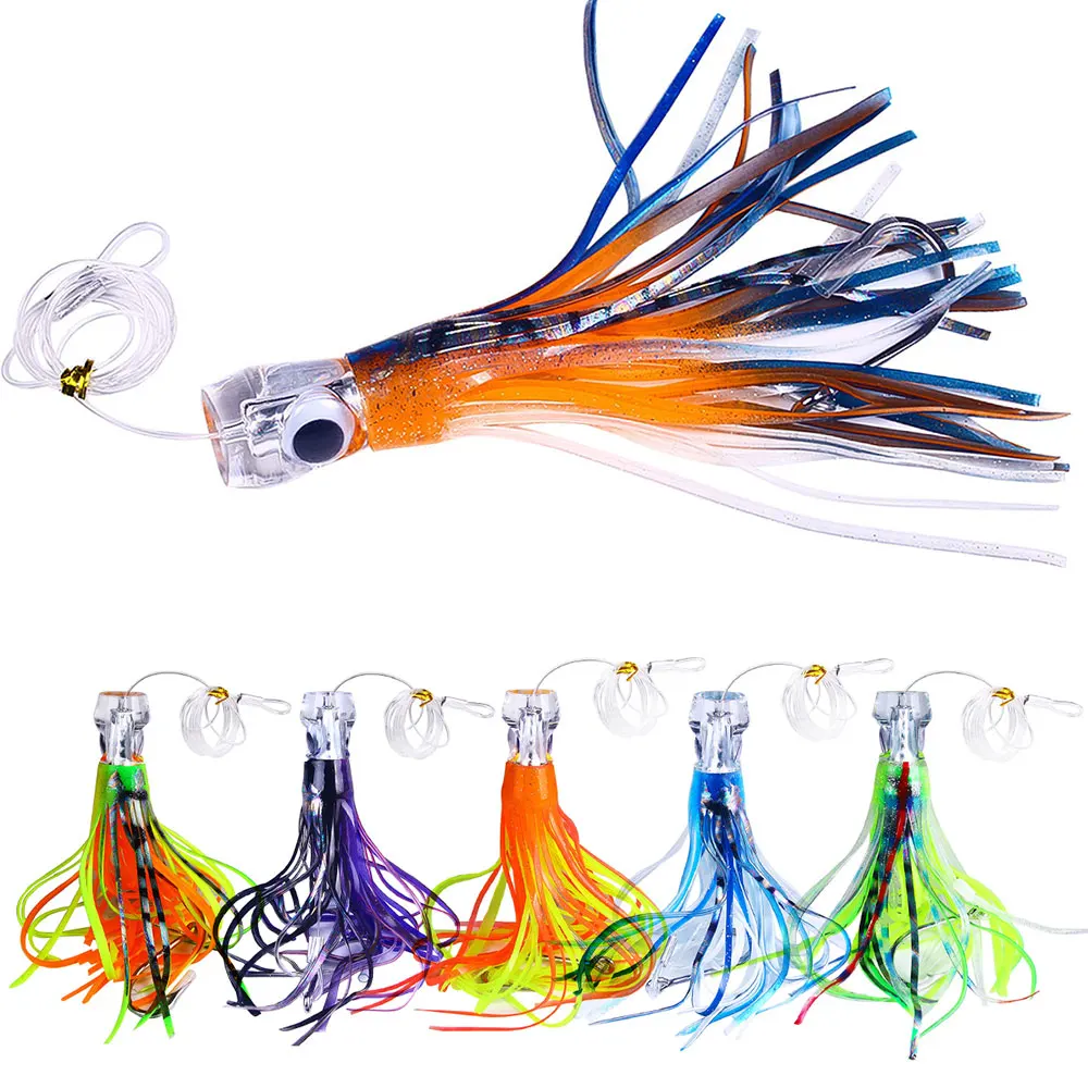 Wholesale 65g/100g 6Colors Soft Octopus Skirt Fishing Lure Deep Sea Trolling Fishing Bait 3D Eyes Buzzbait