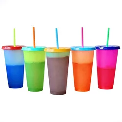 24oz Personalized plastic Magic  Color  Changing Cup Drinking Tumblers with straw