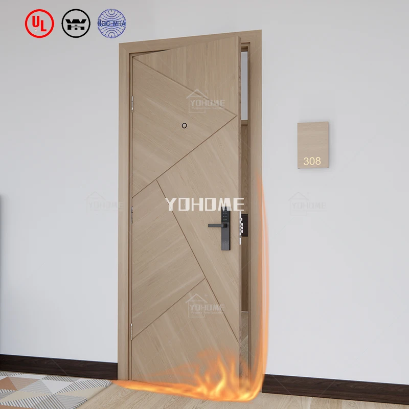 China top project manufacturer modern design wood fire resistant door wooden fire proof door interior wooden door hotel