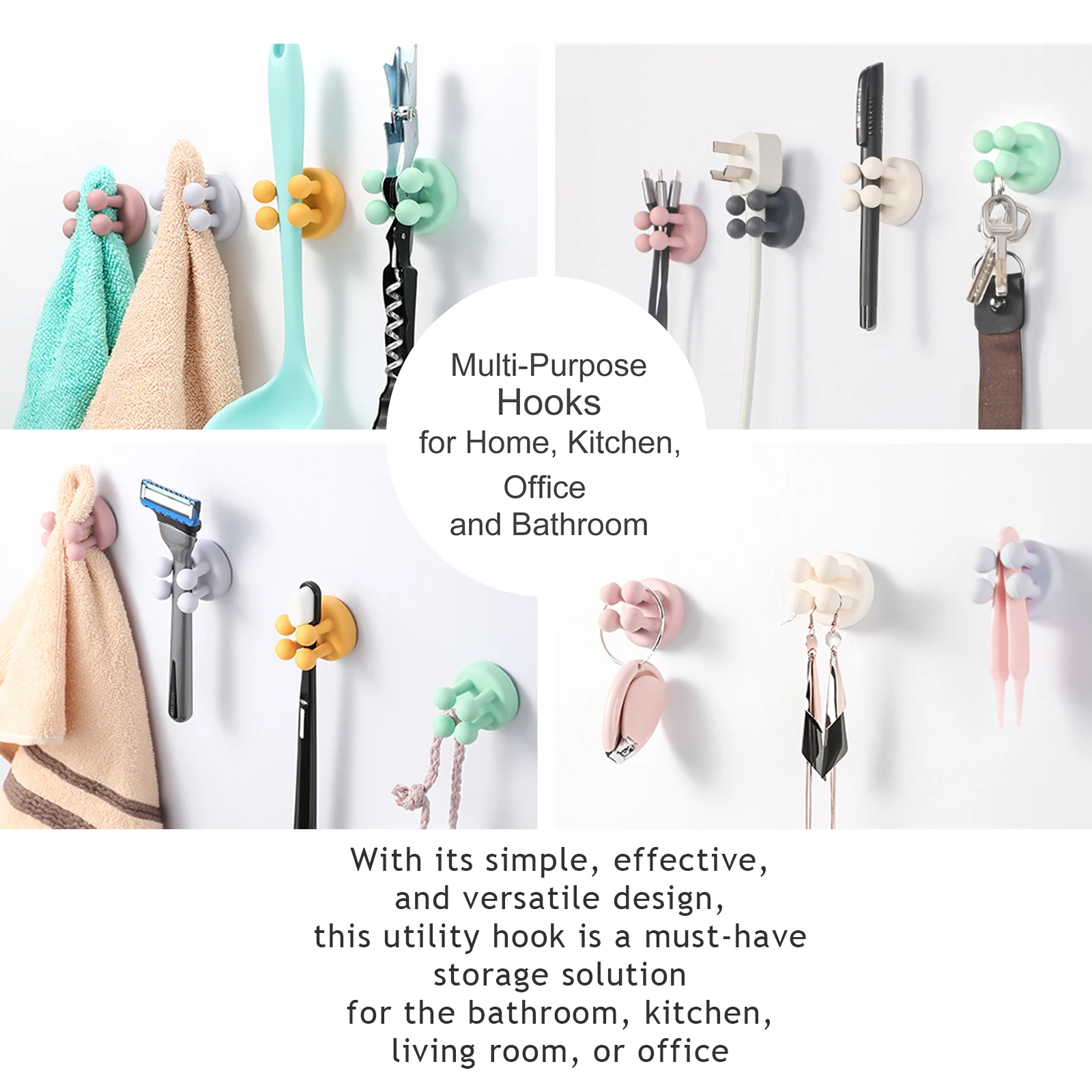 Toothbrush Holder 4 leg hook Self Adhesive Shaver Razor Holder silicone hook Bathroom Kitchen Organizer Plug Cable wall hook