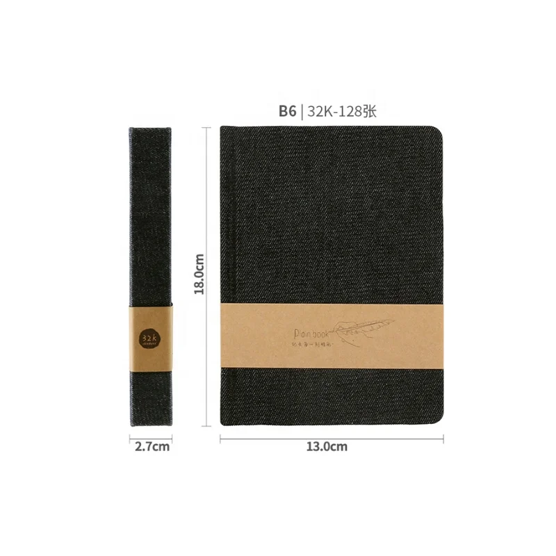 Dark blue & Black Cowboy B6 80g white paper fabric hard cover sketch journal with blank pages