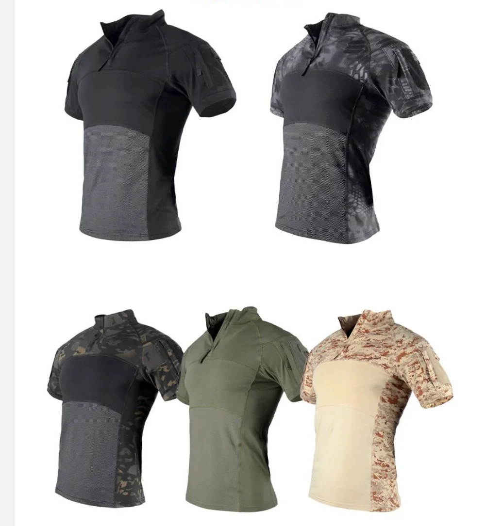 DFT904  Frog suit Outdoor sports task tactical T shirt short sleeves with pockets on arm