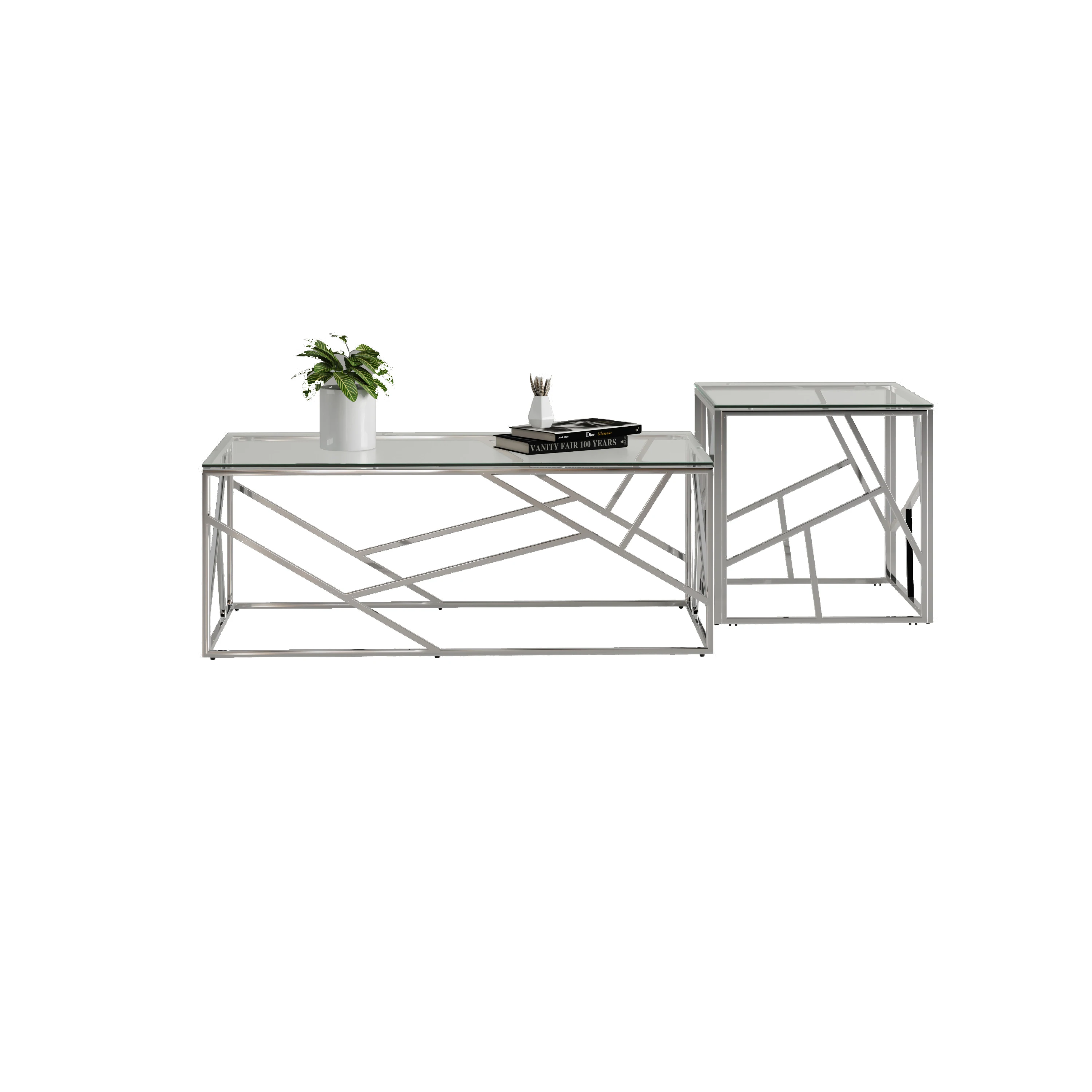 Modern Gold Nesting Tables Clear Glass Top Coffee Table Desk Living Room Furniture