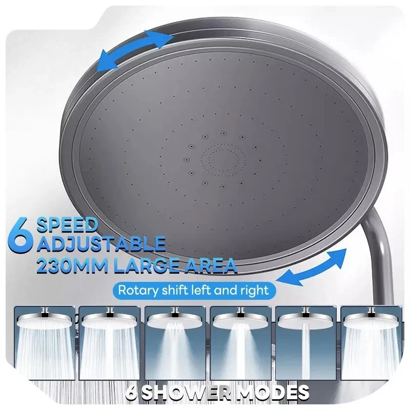 6 Modes Rainfall Shower Head Bathroom High Pressure Top Rain Shower Heads Shower Faucet Accessories Gun