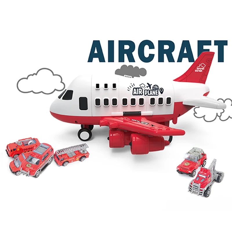 Customizable Multi-functional Educational Airplane Model Plastic Containable Cargo Toy Plane With 6 PCS Small Alloy Toy Cars