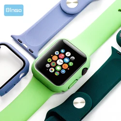 EM For Apple watch 38mm/40mm/42mm/44mm Soft Silicone watch band sport replecement watch glass case strap for iwatch series 6 5 4