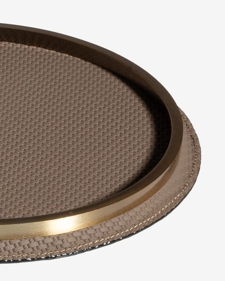 T-159Light luxury modern round tray set hotel restaurant coffee shop European home decoration metal leather service tray