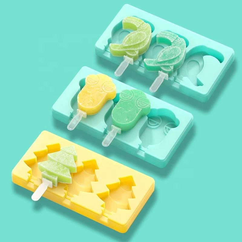 Factory Hot Selling 3 Cavities Ice Cream Popsicle Mold with Lid for Home