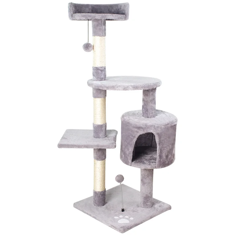 Wood Large Cat Tree Dark Grey Outdoor Cat Tower with Sisal-Covered Scratching Post Cat Condos Stand with Toys