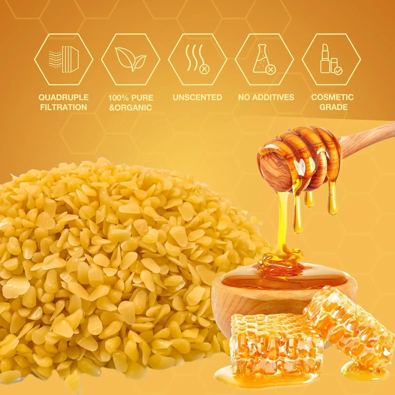 100% Honey Bee Wax Pellets Cosmetic Grade Yellow Beeswax Pellet
