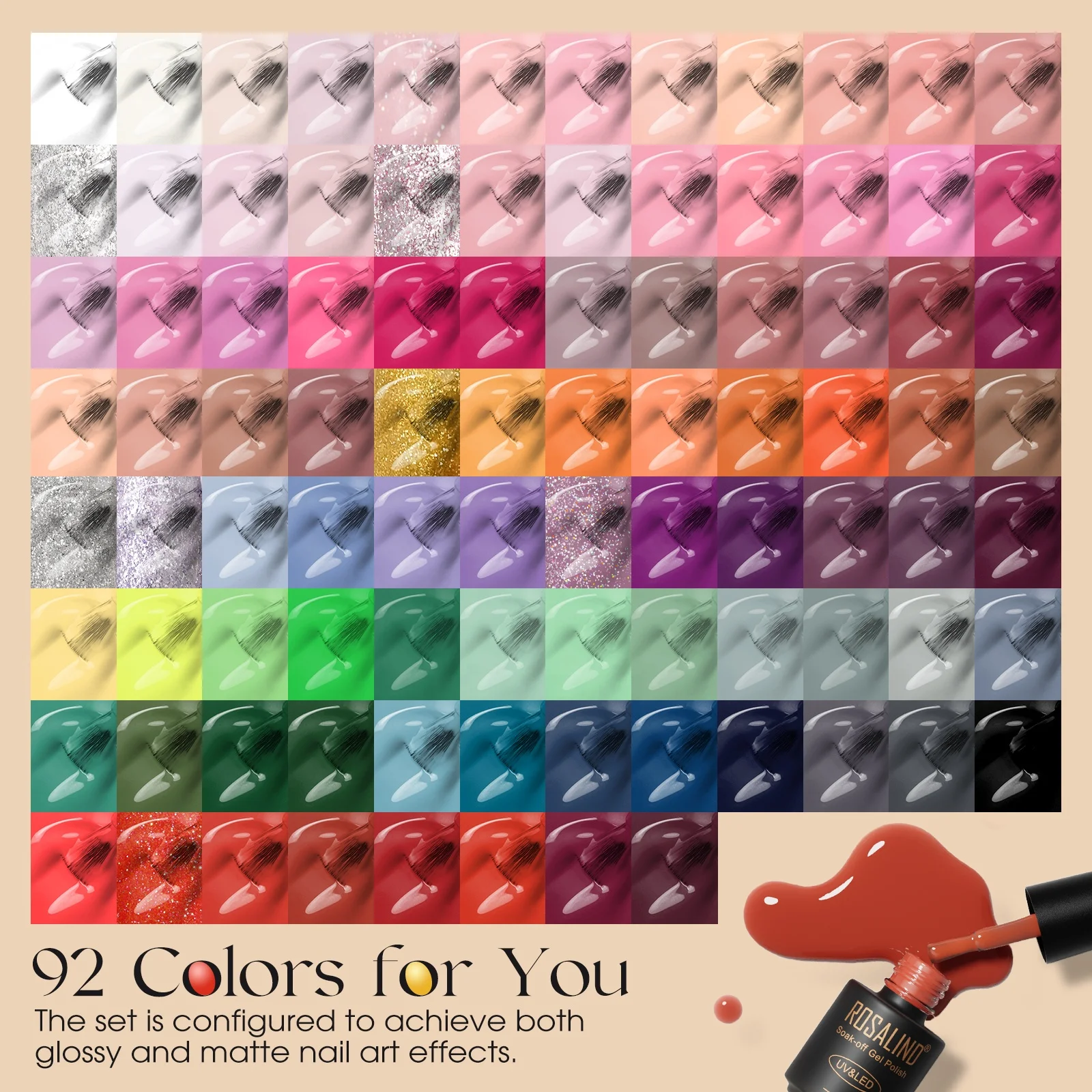 ROSALIND oem odm private label high glossy shiny esmalte varnish vernis long lasting uv led gel nail polish set 100 light colors