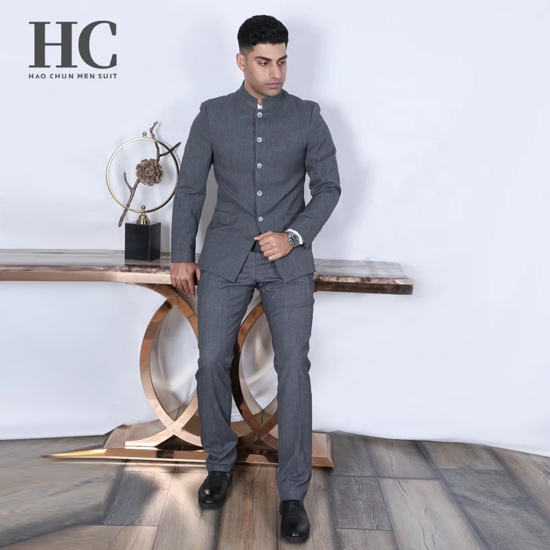 2024 Mens Slim Suit Chinese Style Groom Dress Soild Color Stand Collar Suit Zhongshan Suit