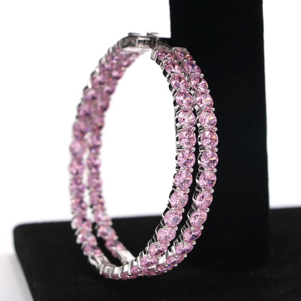 Colorful Stones Big Huggie Hoop Earrings Fashion Women Earrings Wearing