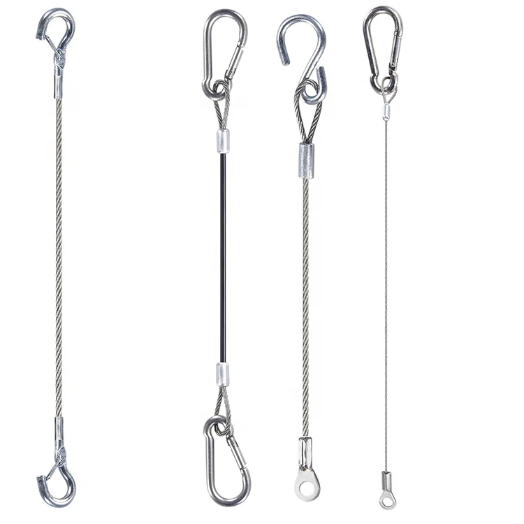 OEM wholesale Outboard Safety Hanging Galvanized Steel Black Plastic Coated Cable Safety Wire With Heavy Duty Snap Carabiner