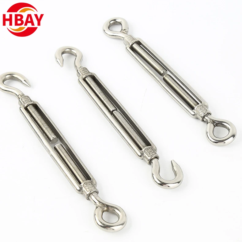 MM6 Stainless Steel 304 Hook & Hook Turnbuckles Adjustable Wire Rope Tensioner For Sun Shade Tent Installation