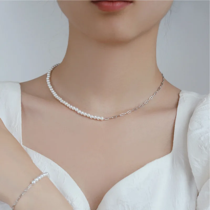 925 Real Freshwater Pearl S925 Sterling Silver Pearl Chain Necklace For Fashion Women Jewelry