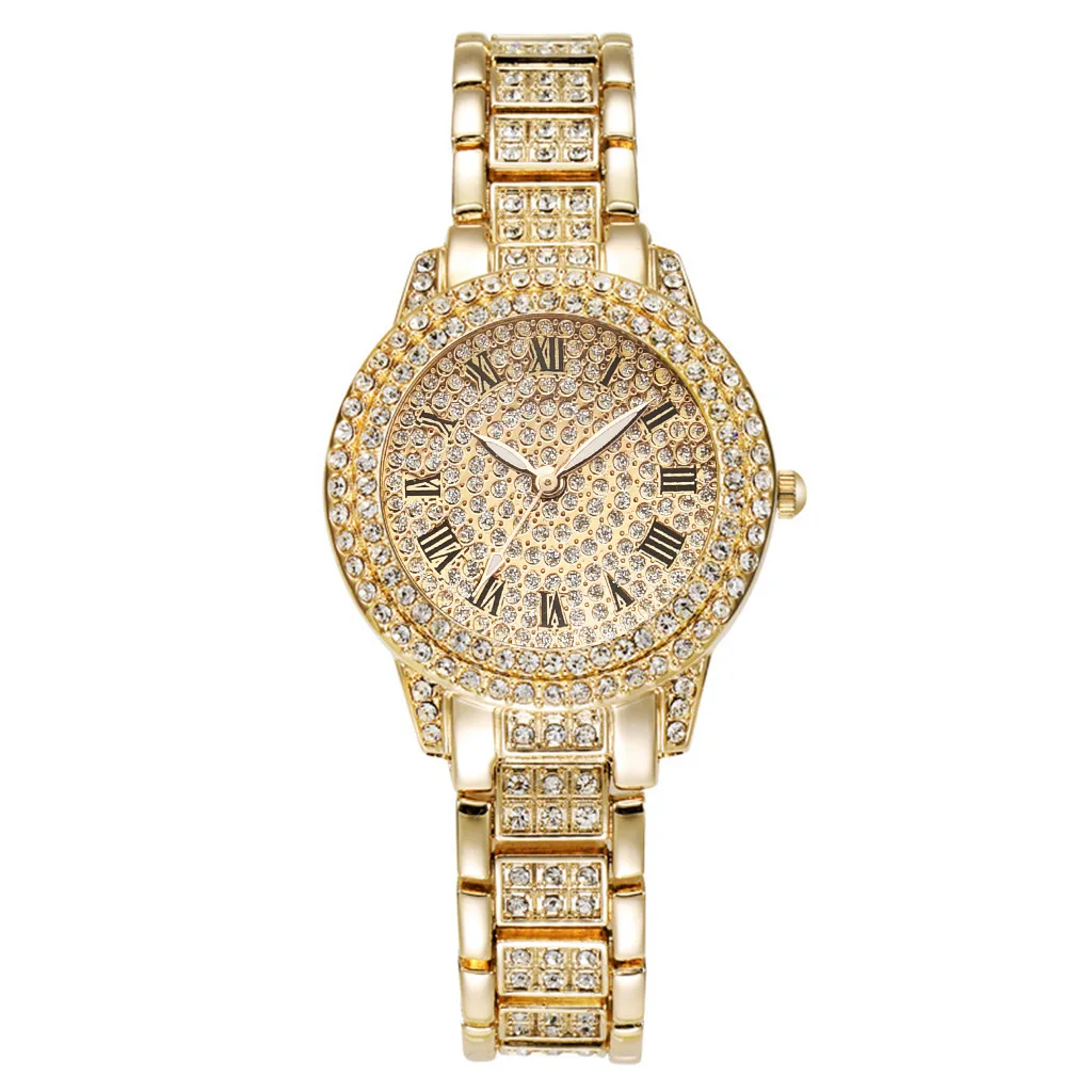 New Full Diamond Roman literal steel band watch Hip Hop Style Full Diamond watch