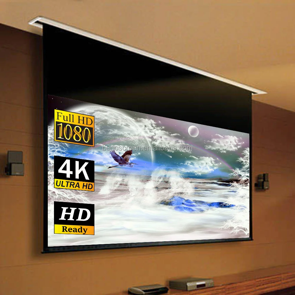 100 Inch HD Home Cinema 16:9 In Ceiling Tab-tensioned Electric Projector Screens