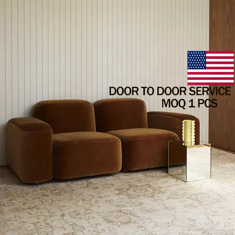 modern nordic 3 seater Muse burnt orange designer velvet living room sofa corner bubble modular sectional couch