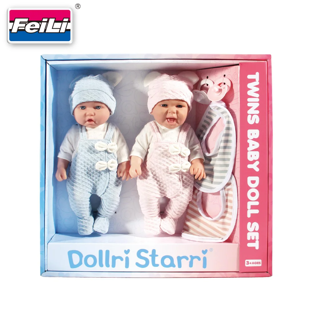 Dollri Starri ODM Custom and Wholesale Pink and Blue 12' Twins Vinyl Baby Dolls Set Doll Set toys for Kids Twins Dolls