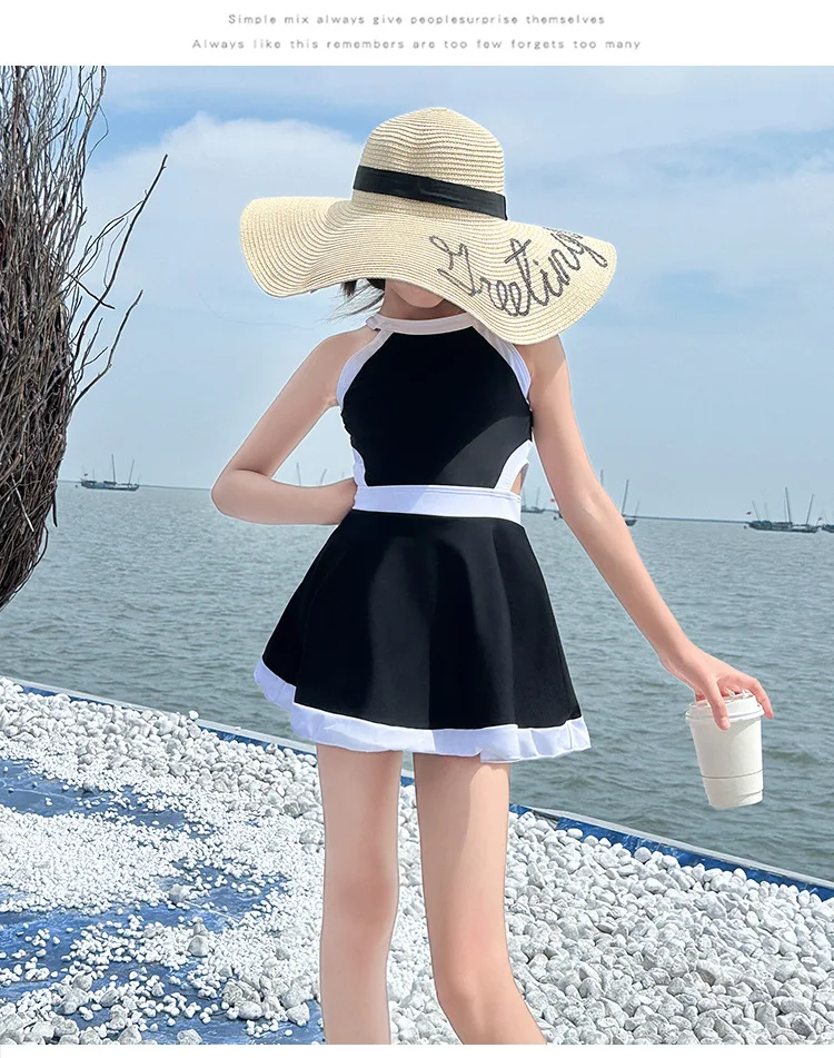 black and white one-piece beach swimsuit   swimwear girls swim suit