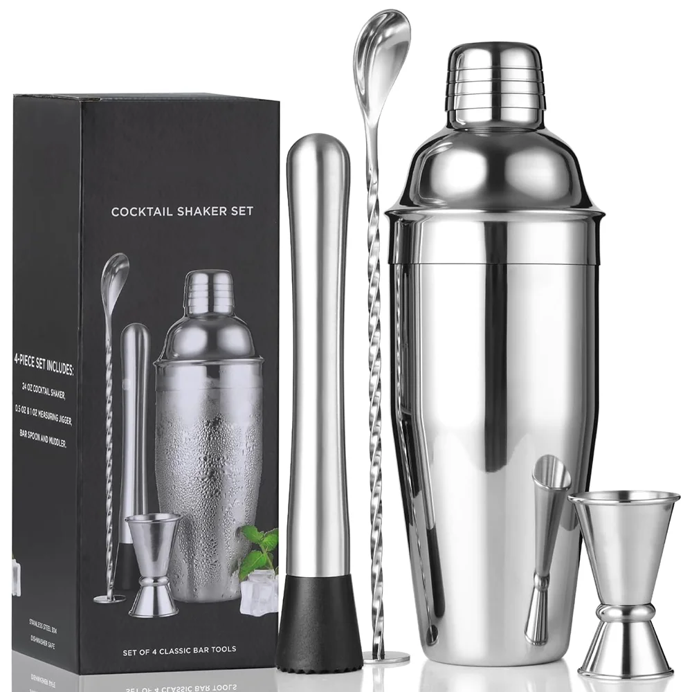 2025 Cocktail Shaker Set Bar Bartending 24oz Martini Shaker With Strainer Muddler Measuring Jigger Mixing Spoon Margarita Tools