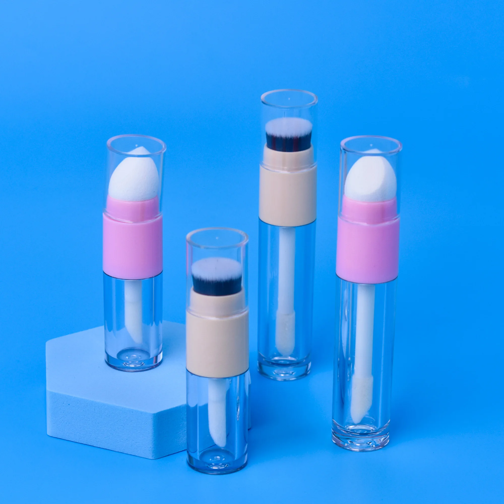 New Arrival lipgloss tube plastic 2 in 1 multiple usage cosmetic brush sponge applicator empty packaging
