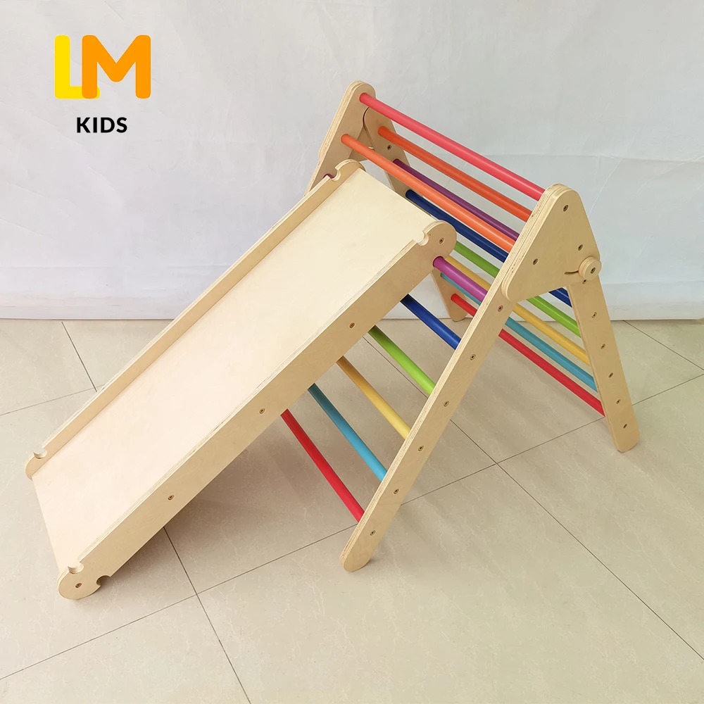 Montessori natural color wooden plywood birch climbing children indoor play gym toys folding pickler triangle