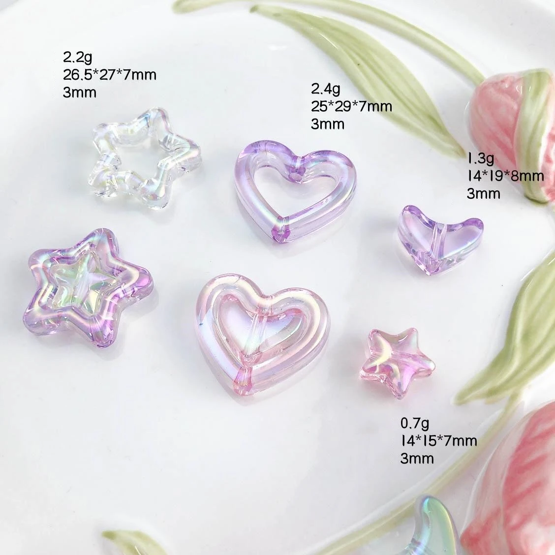 Simple 14-25mm Colorful Hollow Heart Star Beads Handmade Acrylic Beaded Charm For DIY Bracelet Necklace Jewelry Accessories