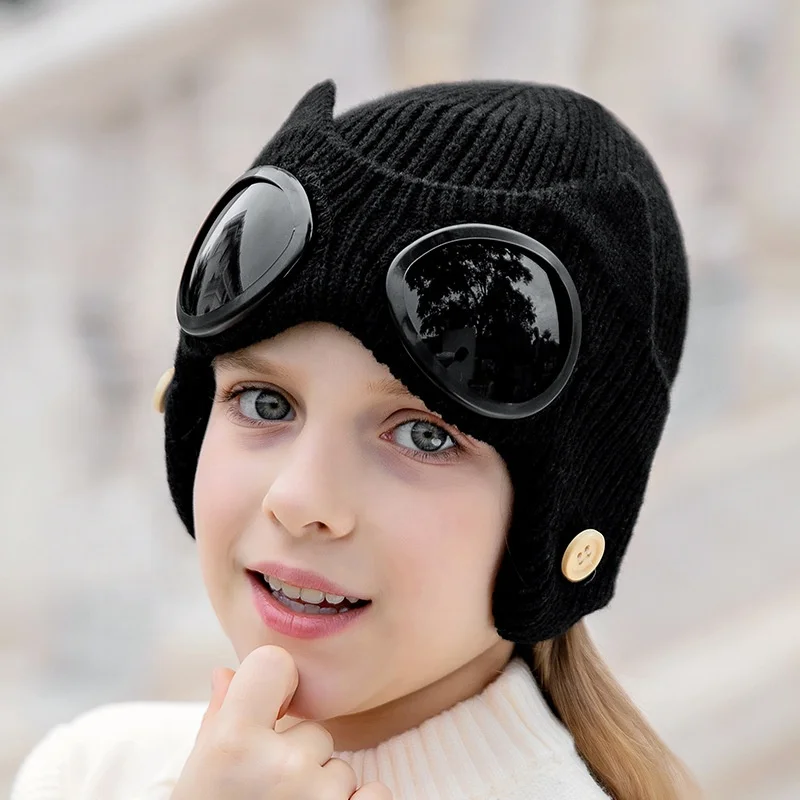 New Design Hotsale  Child Pilot Sunglasses Hats Children Earmuffs Hats Beanie Hats