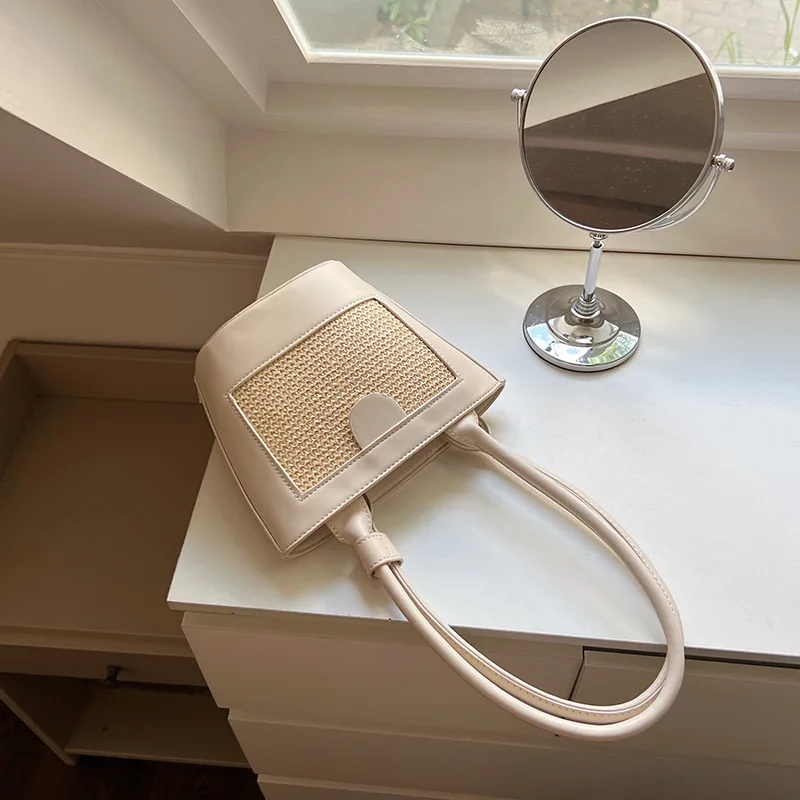 Hot sale ladies designer hand bag shoulder straw bucket bags women handbags