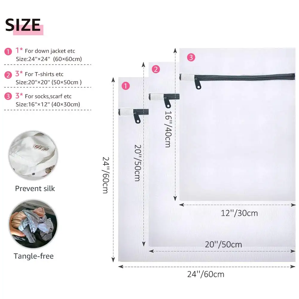 
White durable mesh wash bags with drawstring for small item 