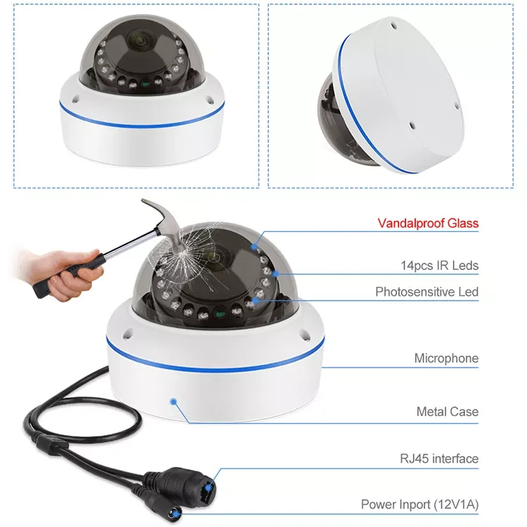 2.8 4 6 8mm Lens XM 4MP IP CCTV Camera Human Face Detection Support Audio Waterproof Metal Housing Dome Security IP POE Camera