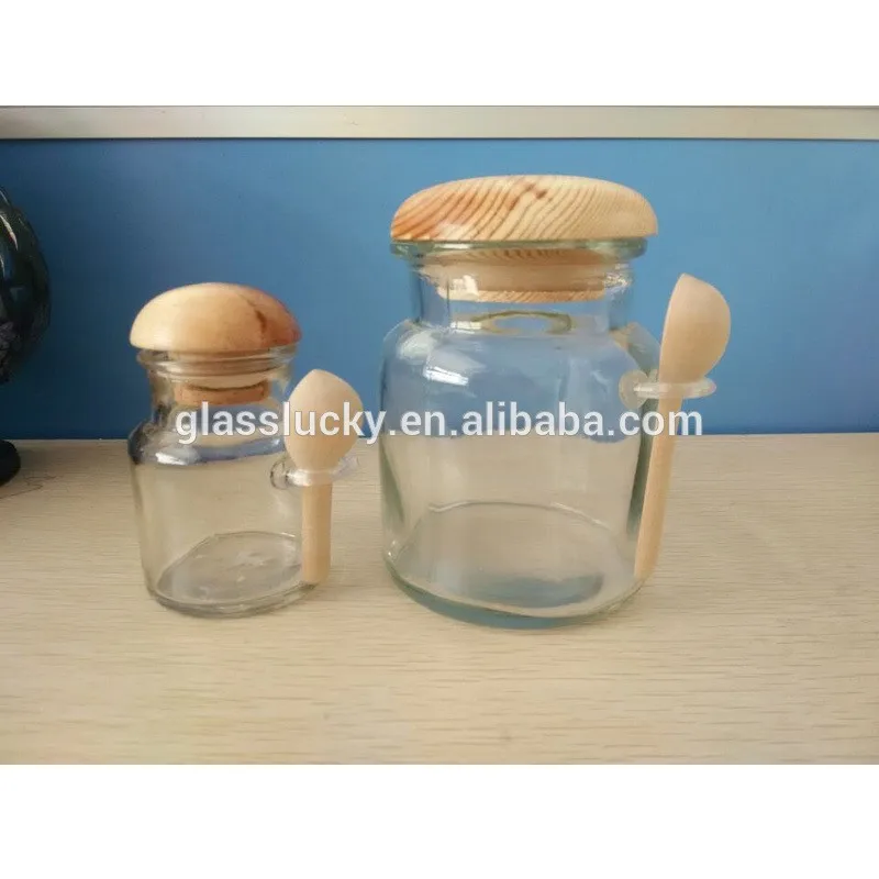 Wholesale glass jar wooden lid with spoon