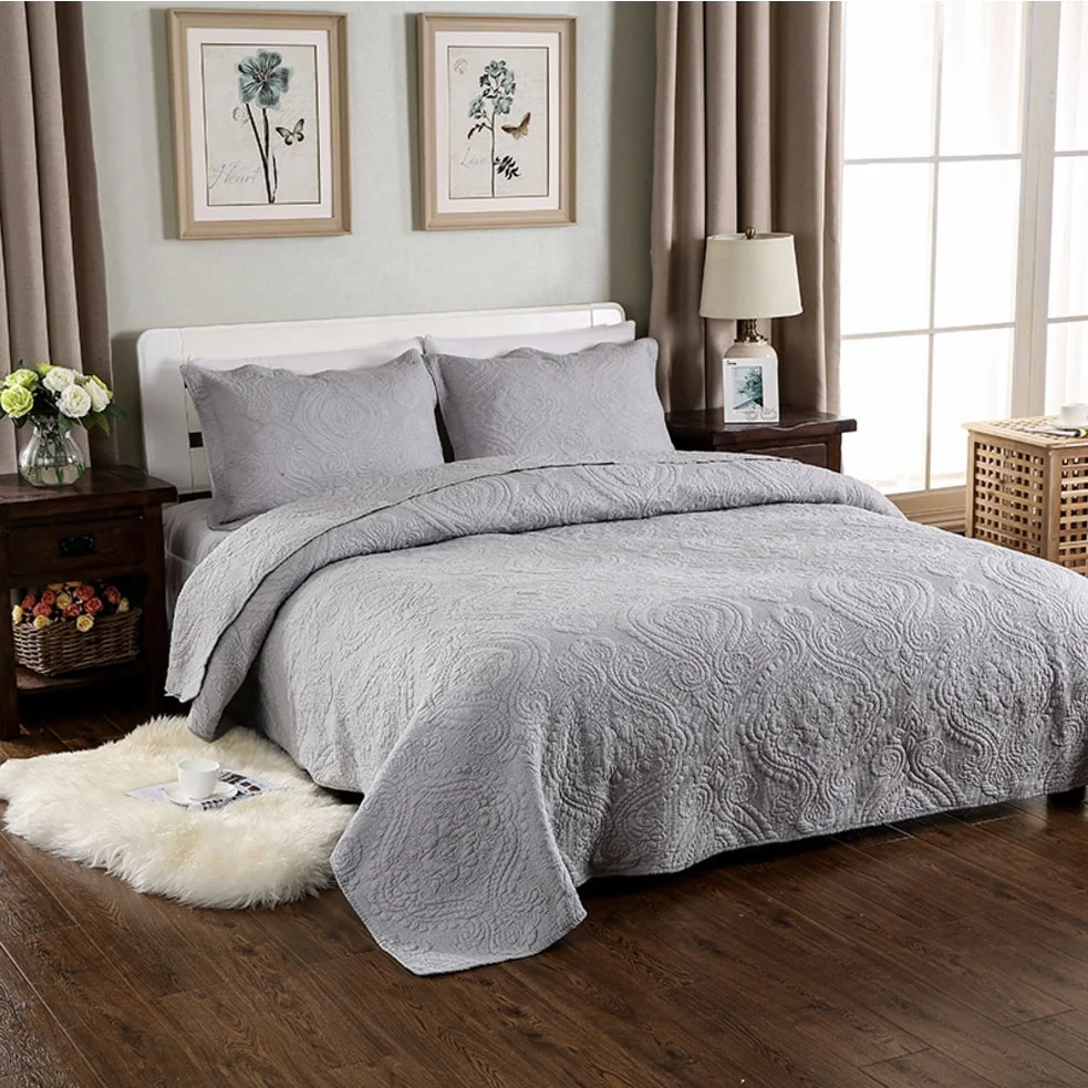 Однотонное домашнее покрывало из 100% хлопка с вышивкой размер Queen/King хорошее