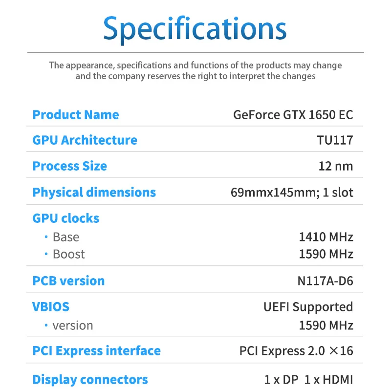 Geforce GTX1650 EC LeadTek Game Graphics Card  4G turbo card Original brand new