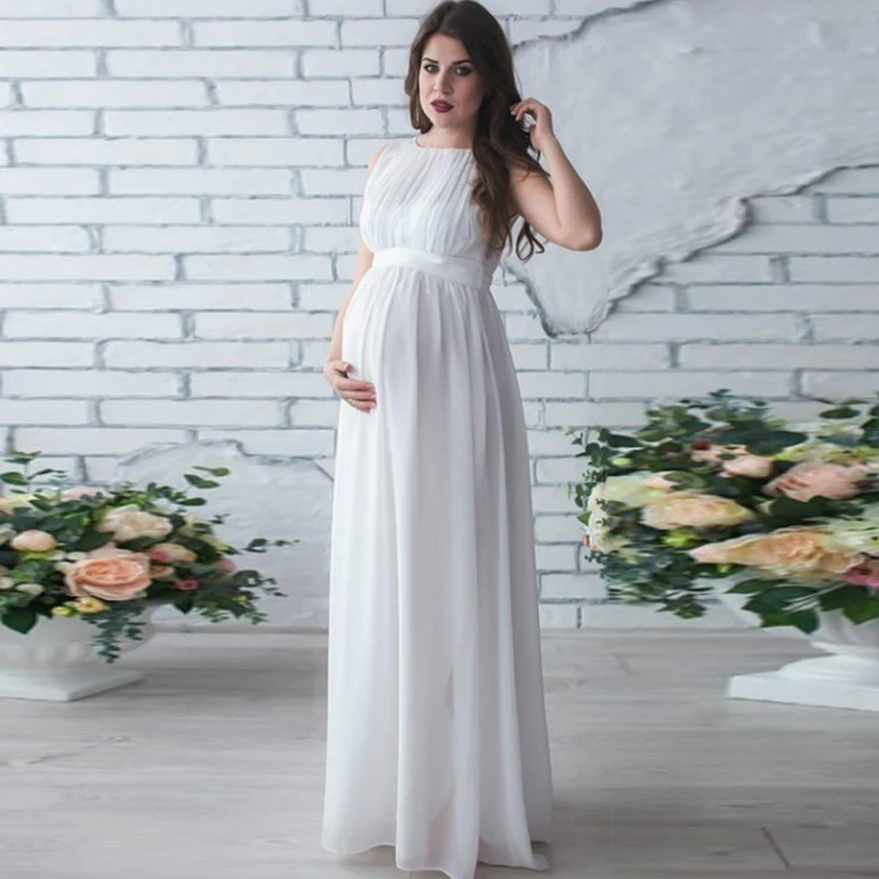 White maternity dress photography Women pregnant dress Sexy sleeveless latest maternity dress designs Lace Maternity Wear