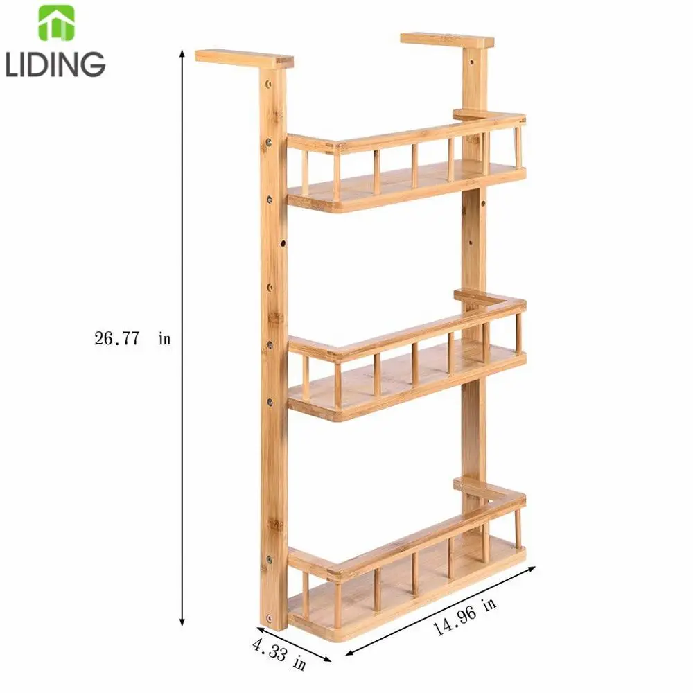 Bamboo Refrigerator Side Storage Shelf, 3 Tiers Kitchen Organizer Spice Jars Rack
