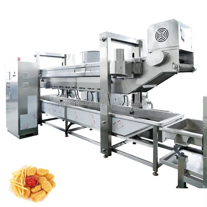 Lonkia Big Continuous Food Frying Meat Samosa Vegetables Eggplant Processing Line  Automatic Deep Meat Nugget Frying Machine