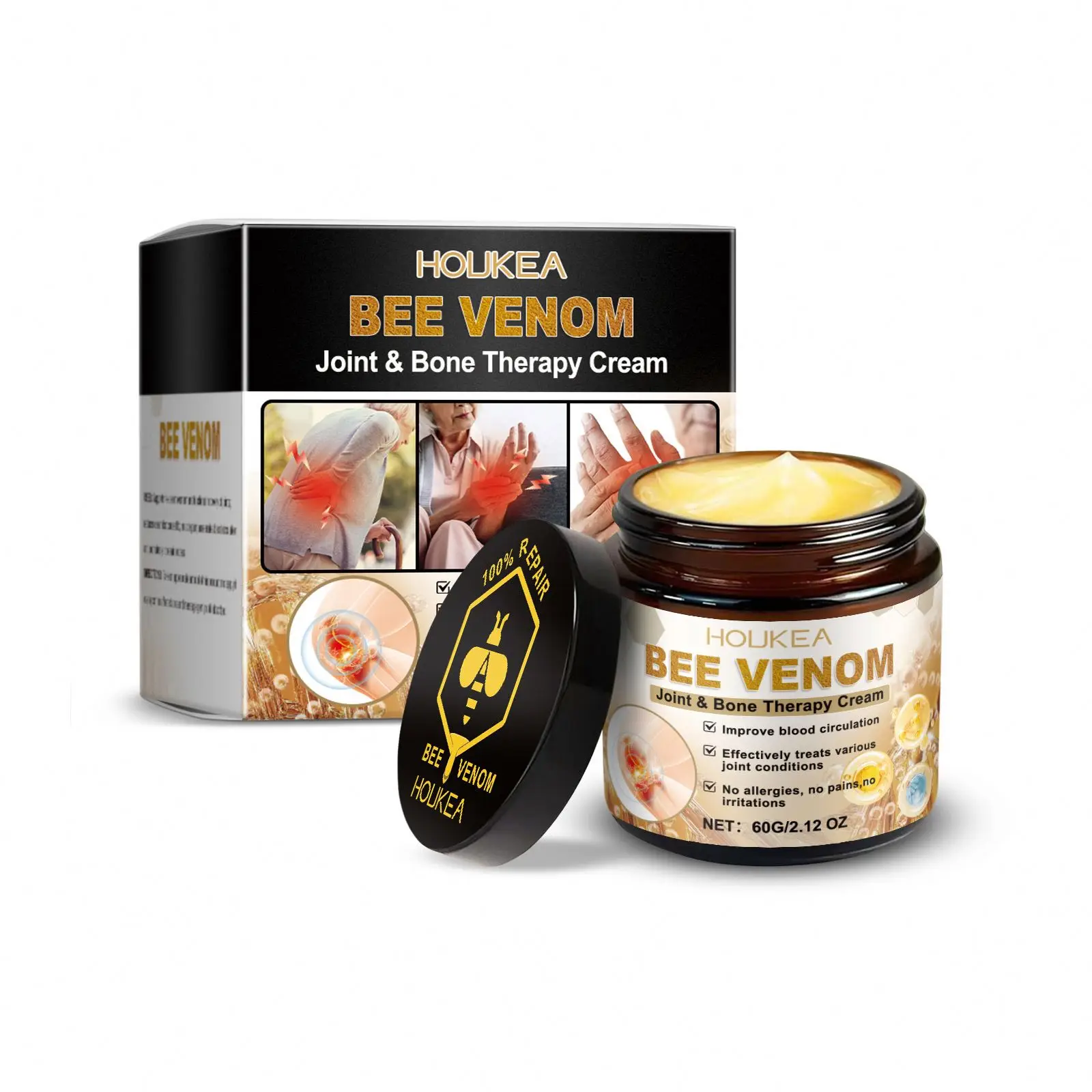 HOUKE New Wholesale OEM Bee Venom Joint Pain Balm Daily Use Pain Relief Balm Organic Bee Venom Joint Care Cream For Joints
