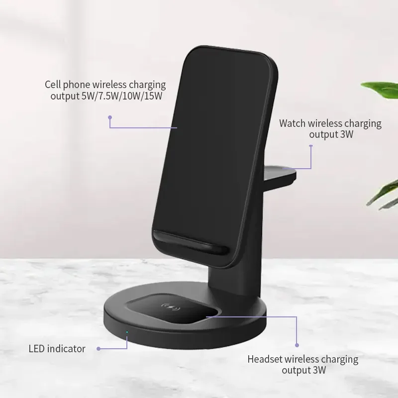 Popular Original Factory 3 in 1 Qi 15W Fast Charging Stand Magnetic Wireless Charger Desktop Foldable Tablet Mobile Phone Stand