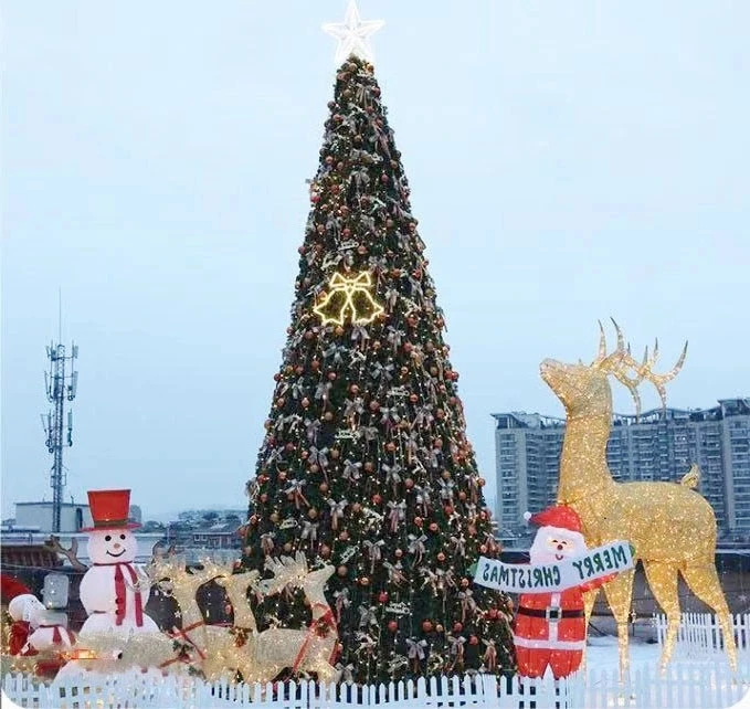 ANPU Decor Outdoor Artificial Giant Lighted 30FT 40FT 50FT 60FT Xmas Tree Stand 10m 12m 15m 20m Christmas Tree with Lights