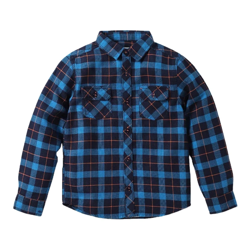 
High quality spring cotton boys shirt with patch pocket flannel checked baby boy kids shirt 