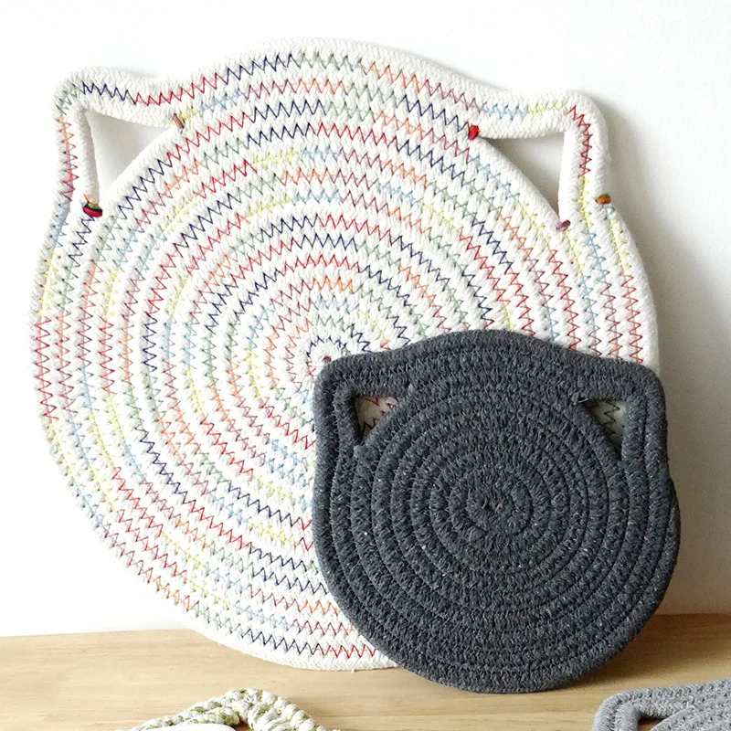 decorative braided crochet fabric woven round hungable Cute heat insulation pad dining mat yellow placemats for kids