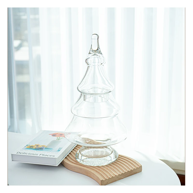 Factory Direct Sale Cheap Glass Clear Christmas Tree Shape Decorative Glass Candy Jar For Home Decoration